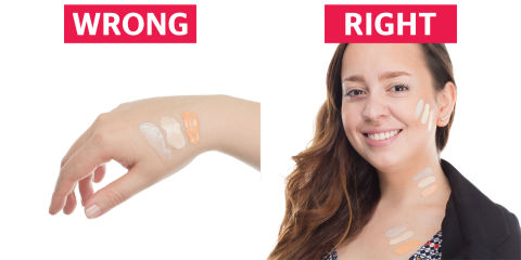You should test your foundation in three places: neck, cheek, and chest.