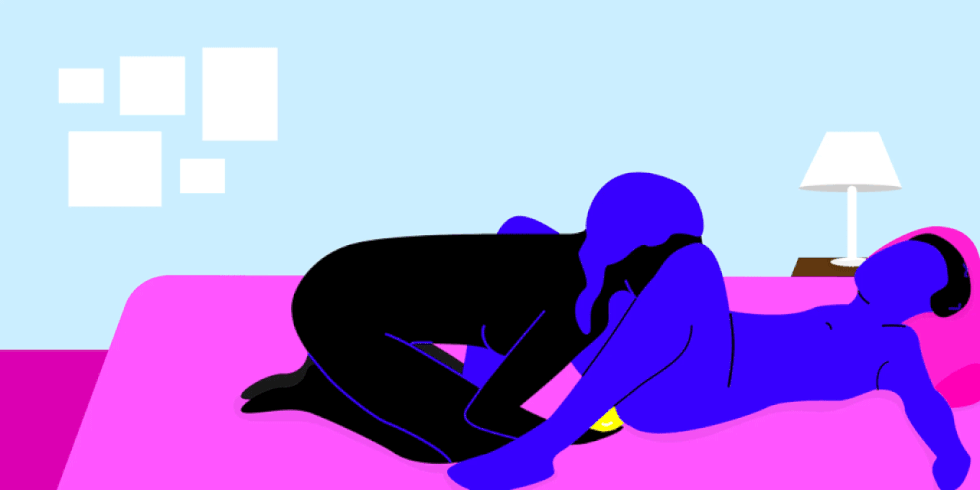 Your bum is rich in nerve ending for both men and women, so for your first try at things, you don't even need go in — just hit the nearby real estate. Lie him on his back for a BJ. When he is super turned on, gently press a vibrator to the area between his balls and his butt. Keep sucking and stroking, while experimenting with vibe patterns and pressure and watching how he reacts (99 percent chance that reaction will be: "Holy f*ck! I'm coming!"). Have him do the same for you because, fairness.