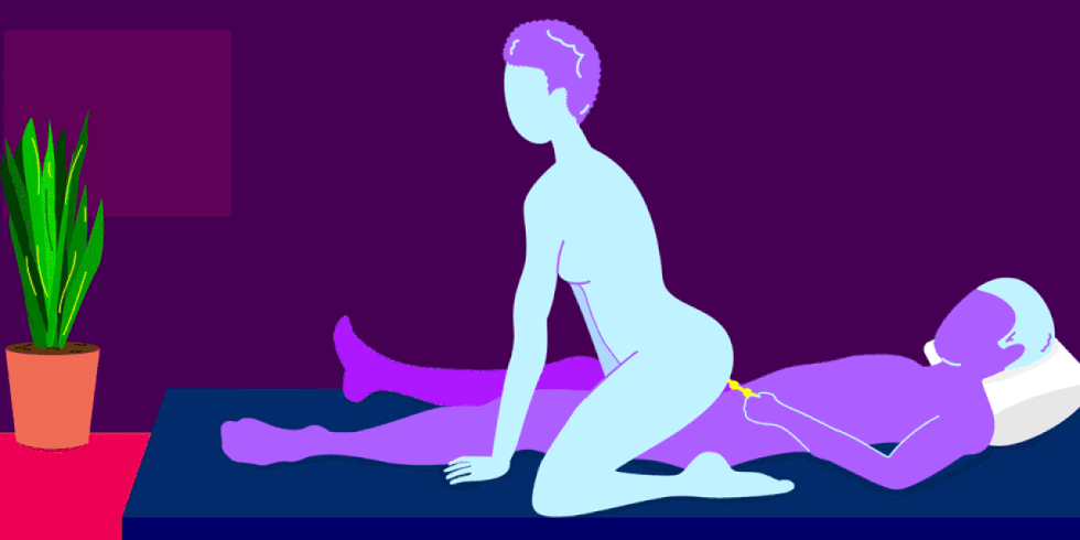 Get into reverse cowgirl and when you feel ready, have him slowly insert a string of high quality beginner anal beads. When he's ready, do the same for him (different beads — everyone gets their own jewelry when it's anal.) The slow part is important — the idea is to get a feel of how much you can take and noticing whether you like the feeling or not. You can insert and remove them as you go or leave them in, sliding them out right before orgasm to intensify the experience.
