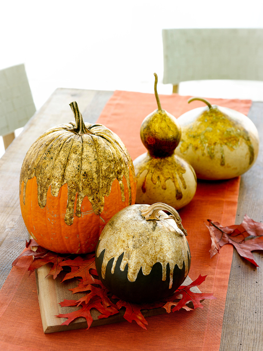 Festive Fall Decor Gilded Pumpkins & Gourds