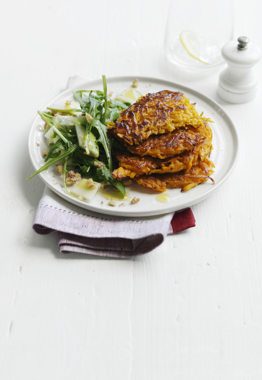 Curried Squash Pancakes with Arugula and Apple Salad Curried Squash Pancakes with Arugula and Apple Salad